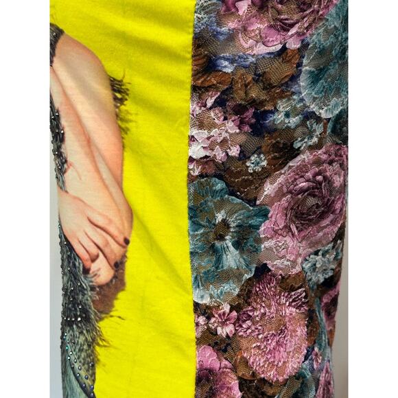 Vintage 1990s y2k Yellow + Colored Lace Bedazzled Tank Top w/ Woman Design - S? - Picture 2 of 5